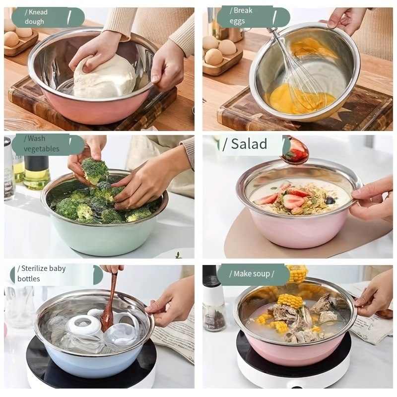 5pcs Stainless Steel Kitchen Mixing Bowls Serving Bowls Set For