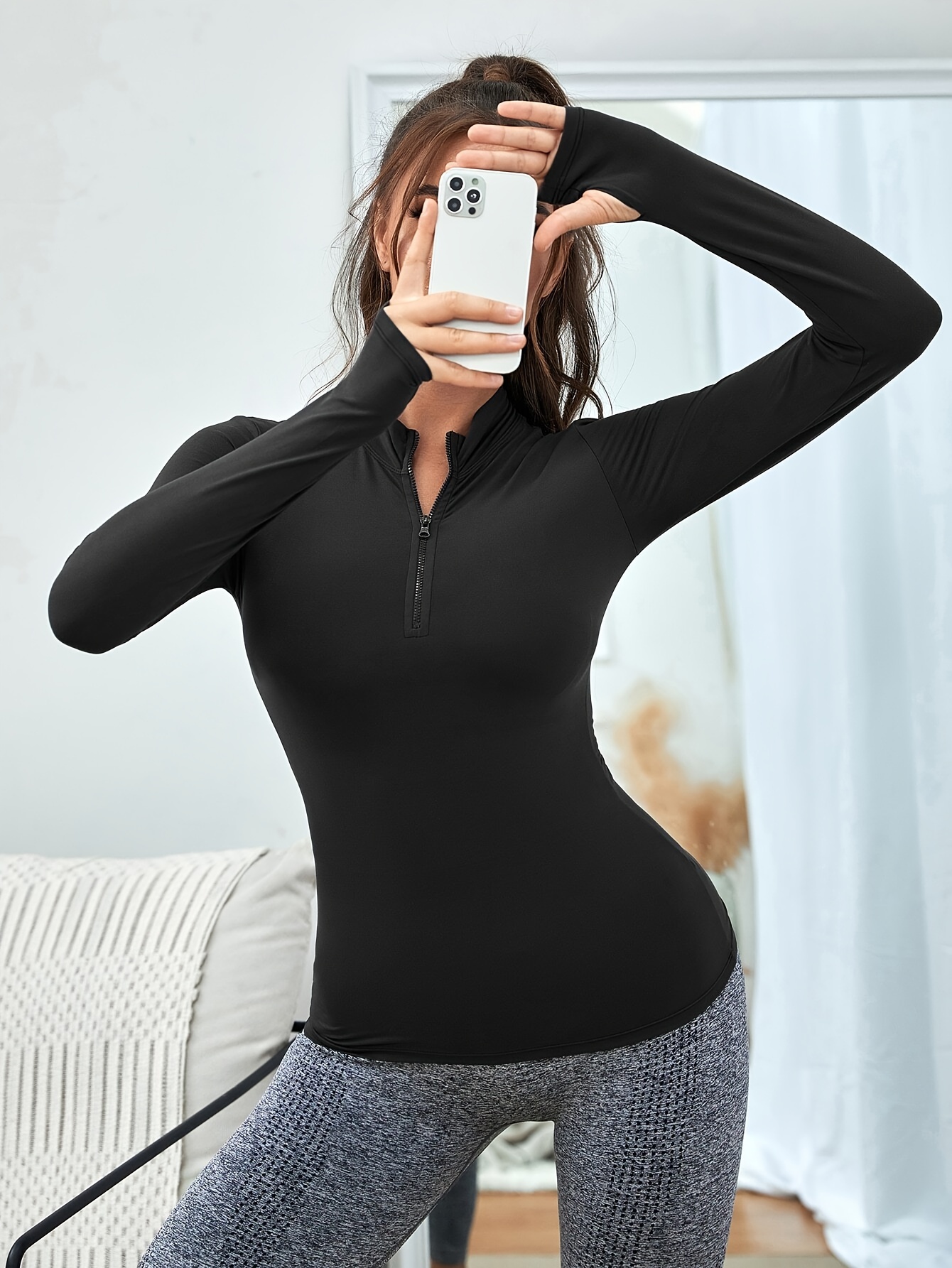 Inner Paded Yoga Shirt Women Long Sleeve Gym Workout Thumb Holes Breathable  Anti-Sweat Running Sports Shirt Casual (Color : Blue, Size : L Code)