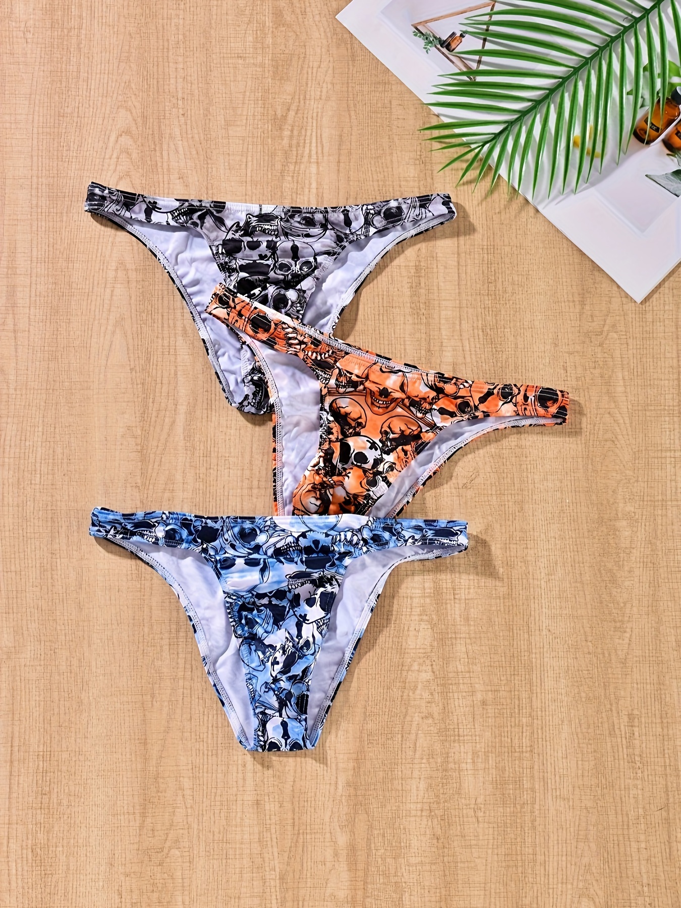 Breathable Men's Low Waist Leopard Bikini Briefs Comfortable Thong Panties