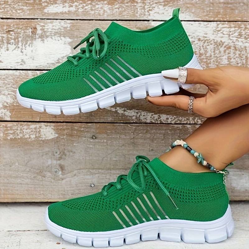 Ladies Green Mesh Trainer with Contrasting Sole