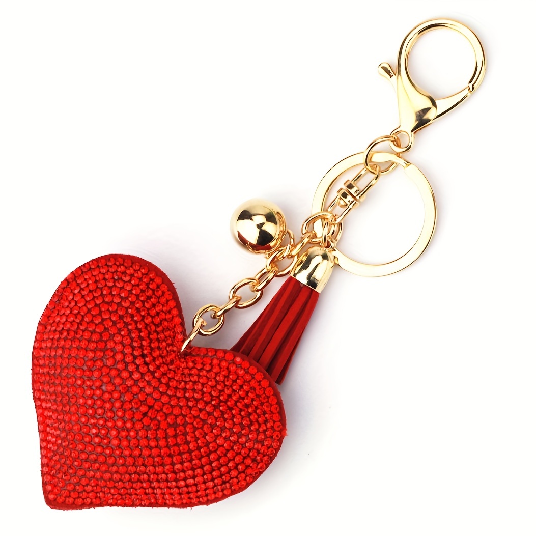 Red Self Defense Keychain Combo Set Heart Pompom / Rose Gold / Gold