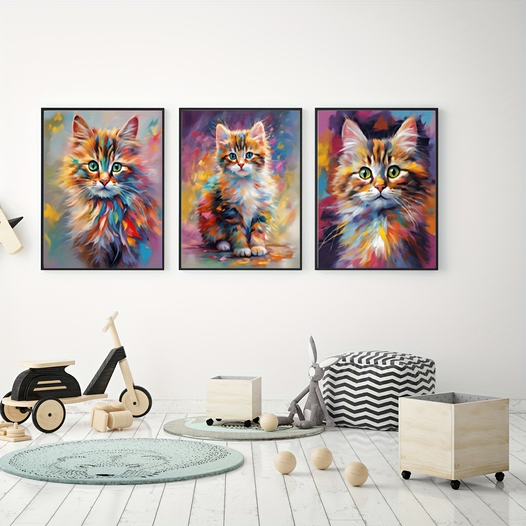 油絵専用カラフルおしゃれ猫三姉妹