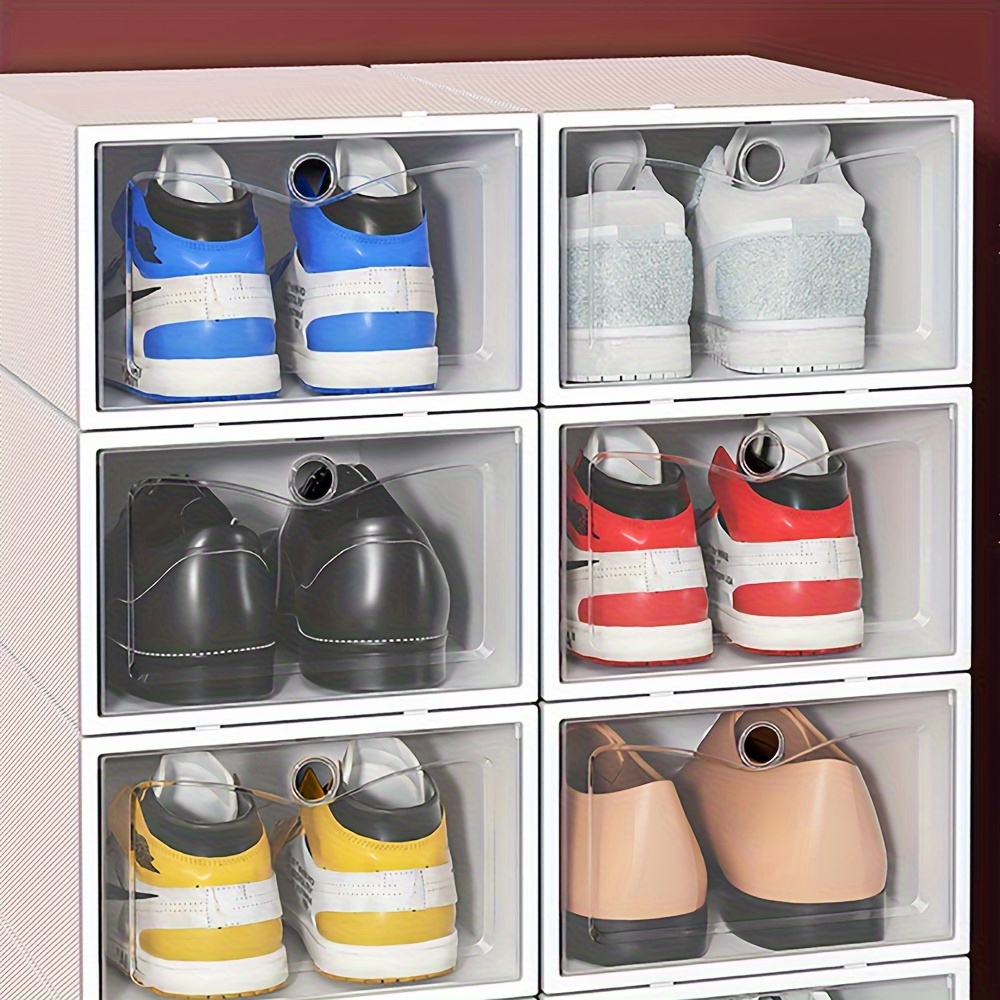 4pcs Reusable Plastic Shoes Storage Box,Daily White Square Multifunctional  Shoes Organizer