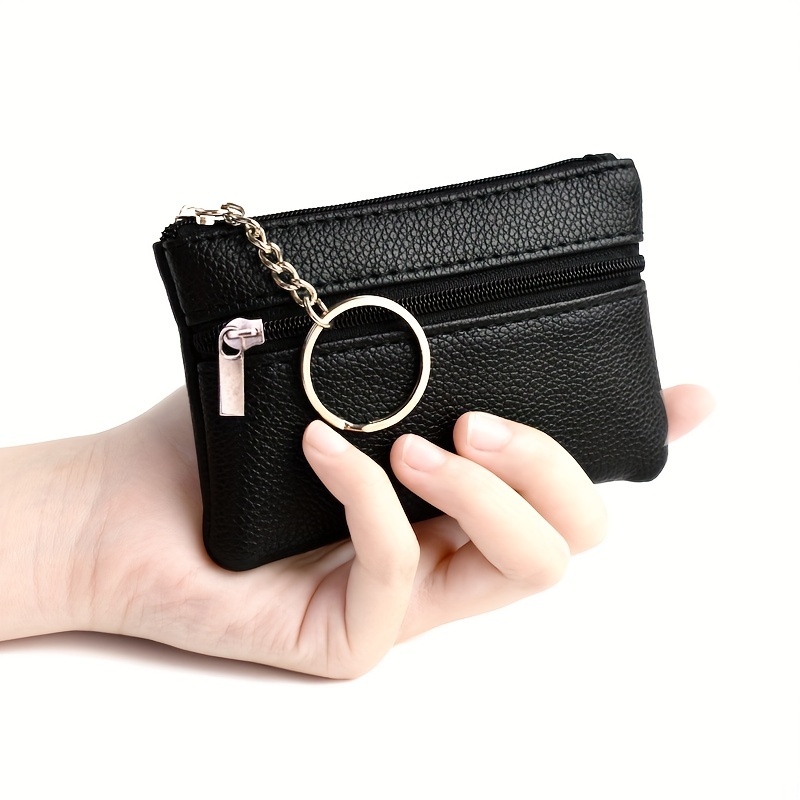 

Mini Pu Leather Coin Purse, Shorts Wallet With Keychain, Simple Zipper Card Holder