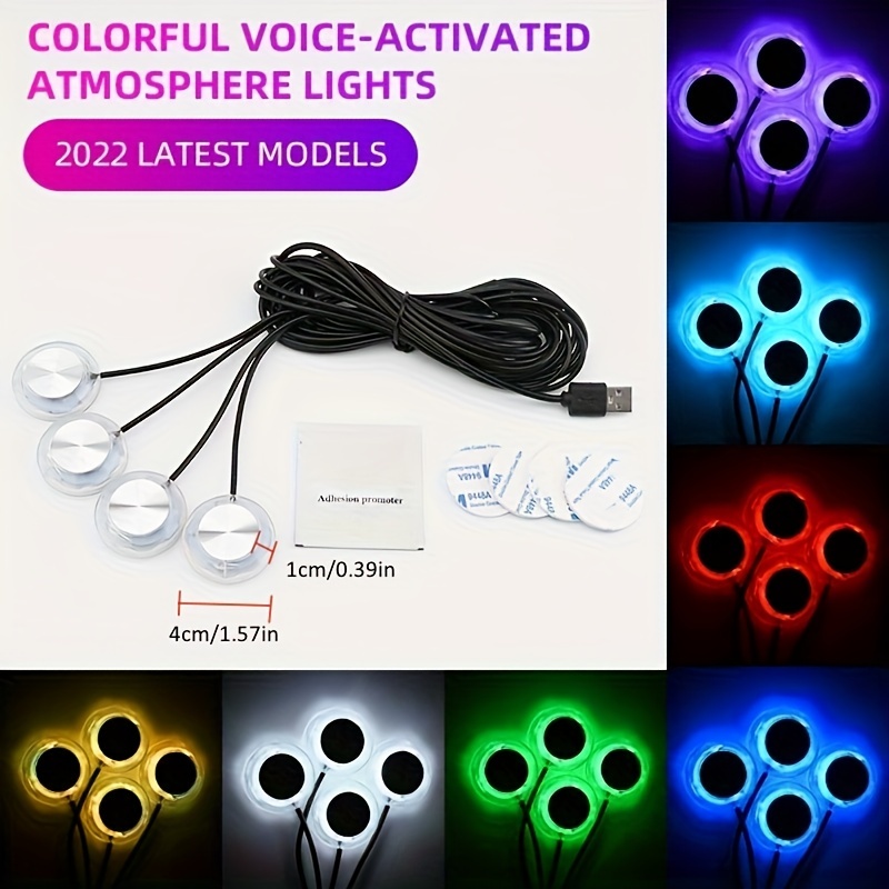 1set Coche Led Control Voz Luz Ambiental 1 En 2 / 1 En 4 - Temu