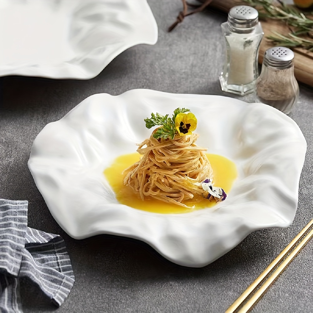1pc 8-Inch, 1pc 11-Inch And 1pc 13-Inch White Ceramic Dinner Plates, Afternoon Tea Tableware Pasta Plates, Molecular Cuisine Internet Celebrity Fat-Reducing Plate Dishes Home Dessert Display, Salad Fruit Plate
