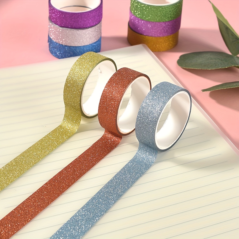 Set di 10 rotoli di nastro adesivo colorato con glitter, 1,5 cm per rotolo,  nastri decorativi glitterati per fai da te, artigianato, riviste,  pianificatori, album di ritagli, regalo per confezioni : .it