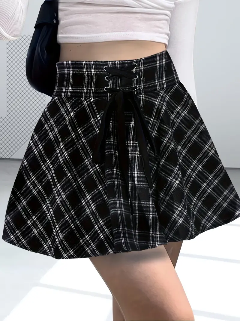 Y2K Summer Plaid Mini Skirt, High Waist Casual Skirt, Women's Clothing