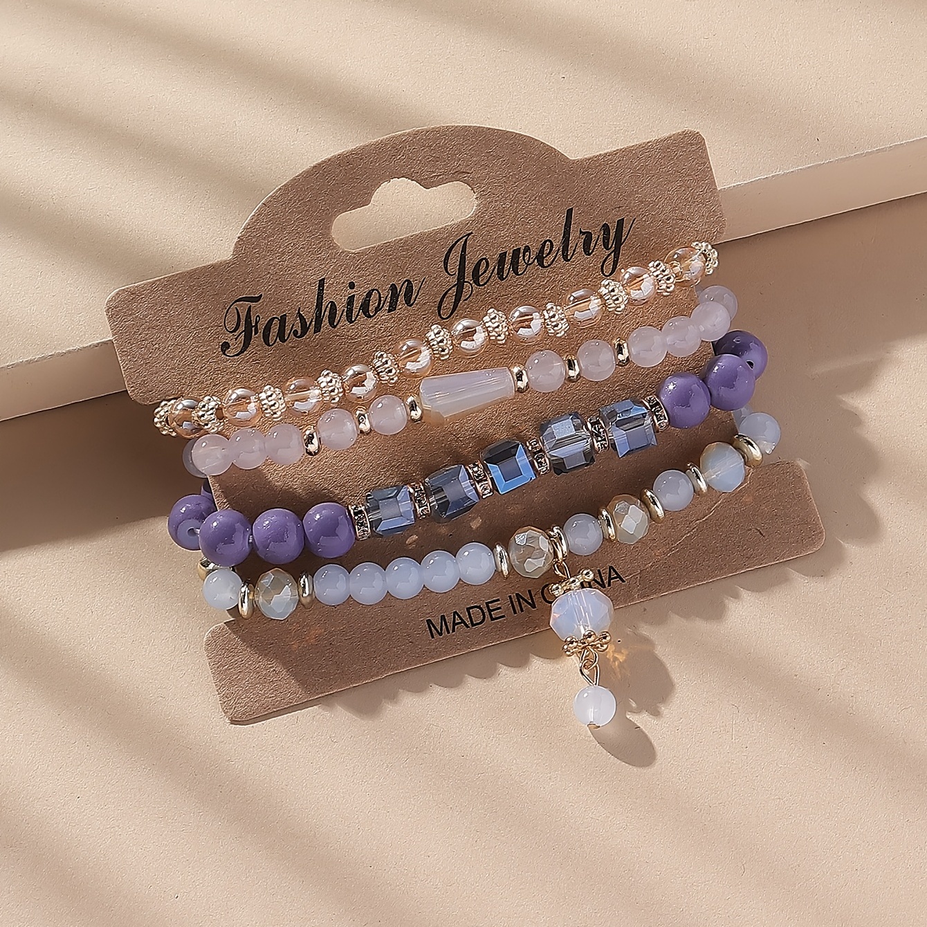 4pc Stackable Beaded Bracelet Set, Boho Style