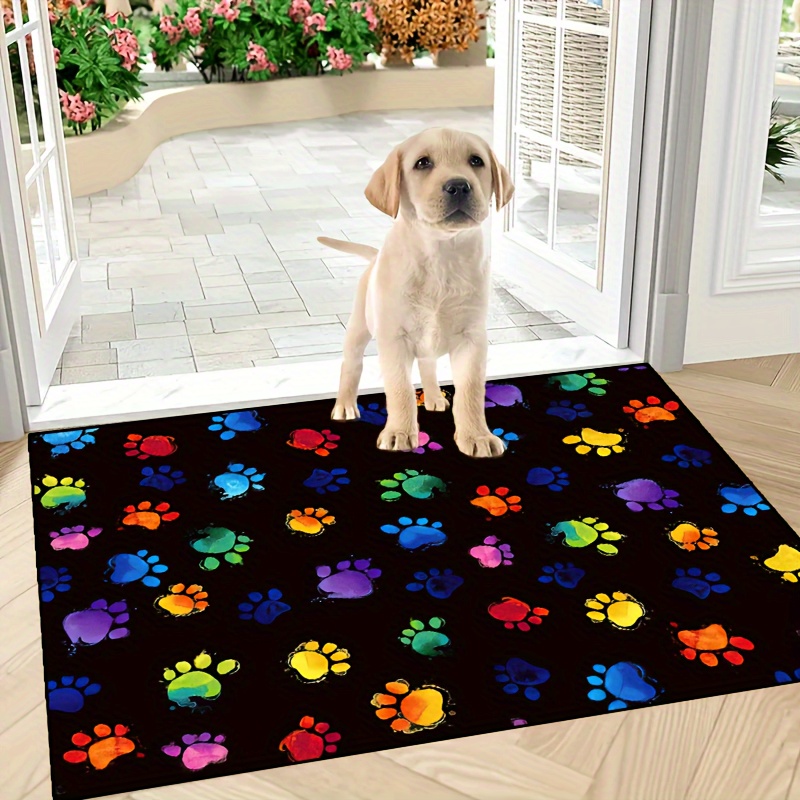 

1pc Colorful Paw Pattern Door Mat, Non-slip Oil-proof Floor Waterproof Area Rug, Dirt-resistant Floor Mat, Machine Washable For Entrance Kitchen Living Room Laundry Bathroom Home Decor, Room Decor