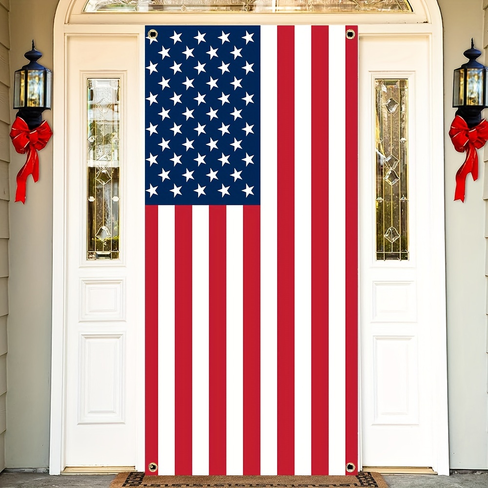 

1pc, American Flag Door Cover Decoration, Polyester 4th Of July Independence Day Porch Sign Patriotic Background Holiday Party Front Door Hanging Indoor Outdoor Banner Home Decor 70x35 Inch