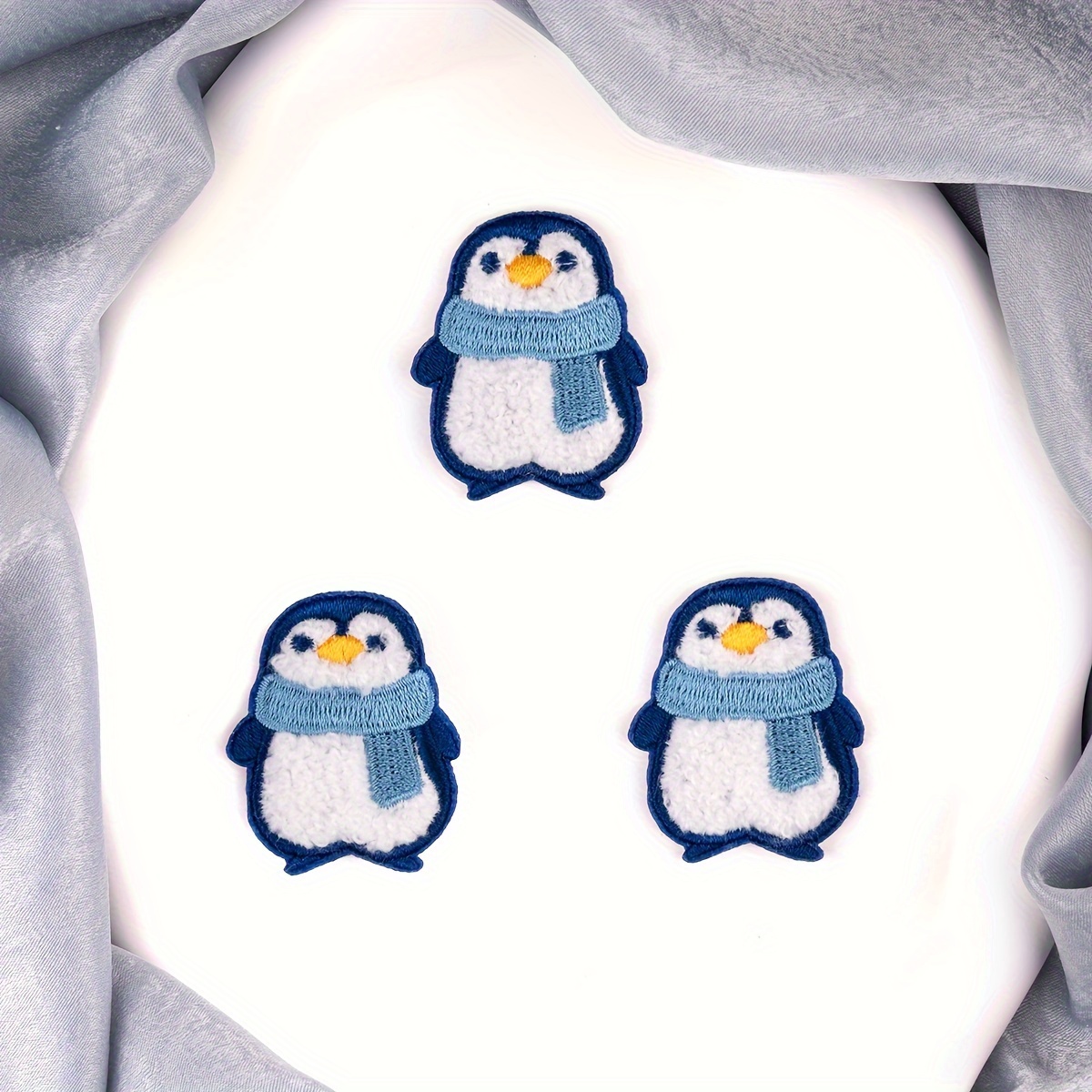 

Set Of 3 Cute Penguin Embroidered Chenille Iron-on Patches, Winter Style Apparel And Accessory Appliqués For Clothing, Bags And Hats