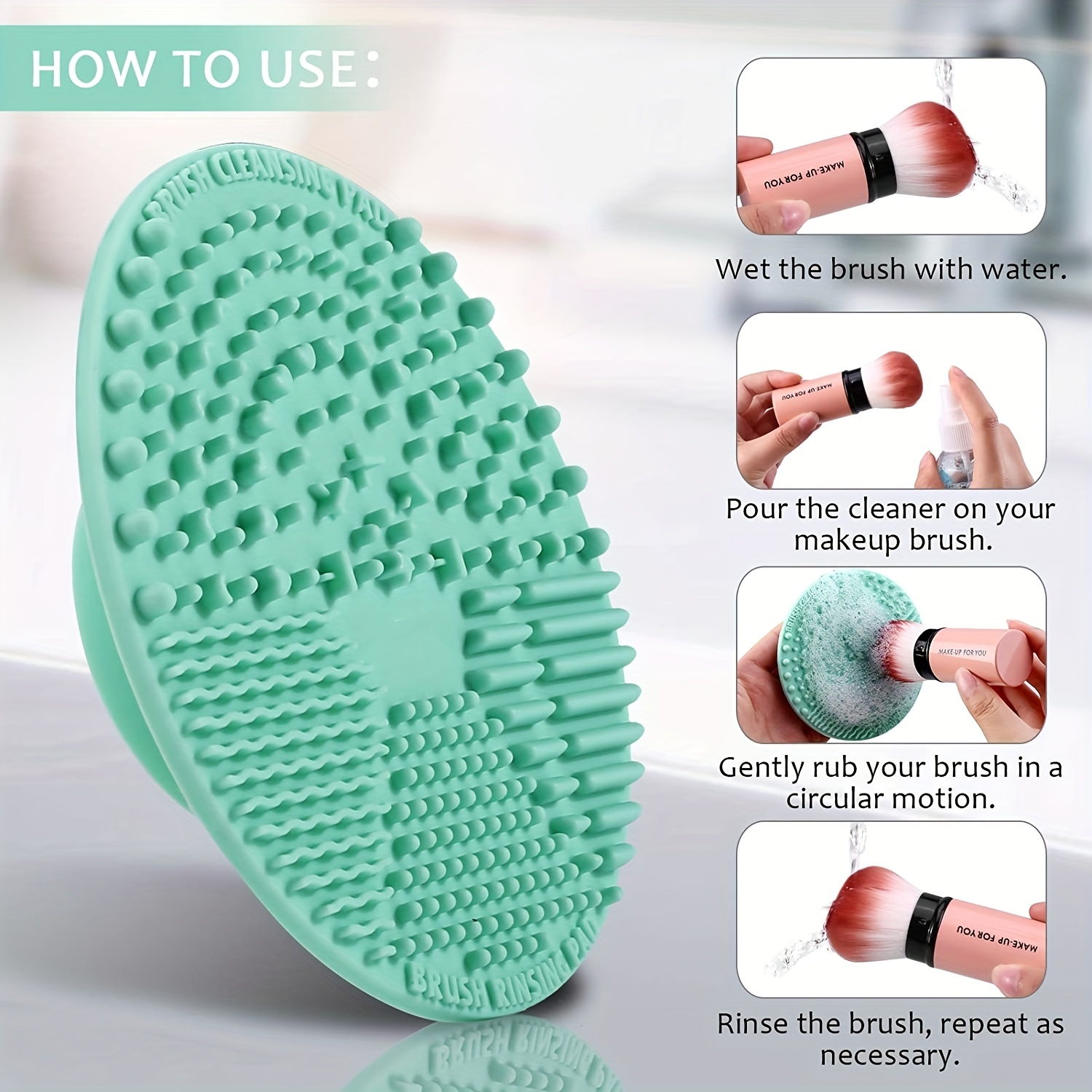 Brush Cleaning Mat, Silicone Makeup Cleaning Brush Scrubber Mat Portable  Washing Tool Cosmetic Brush Cleaner with Suction Cup for Valentines Day