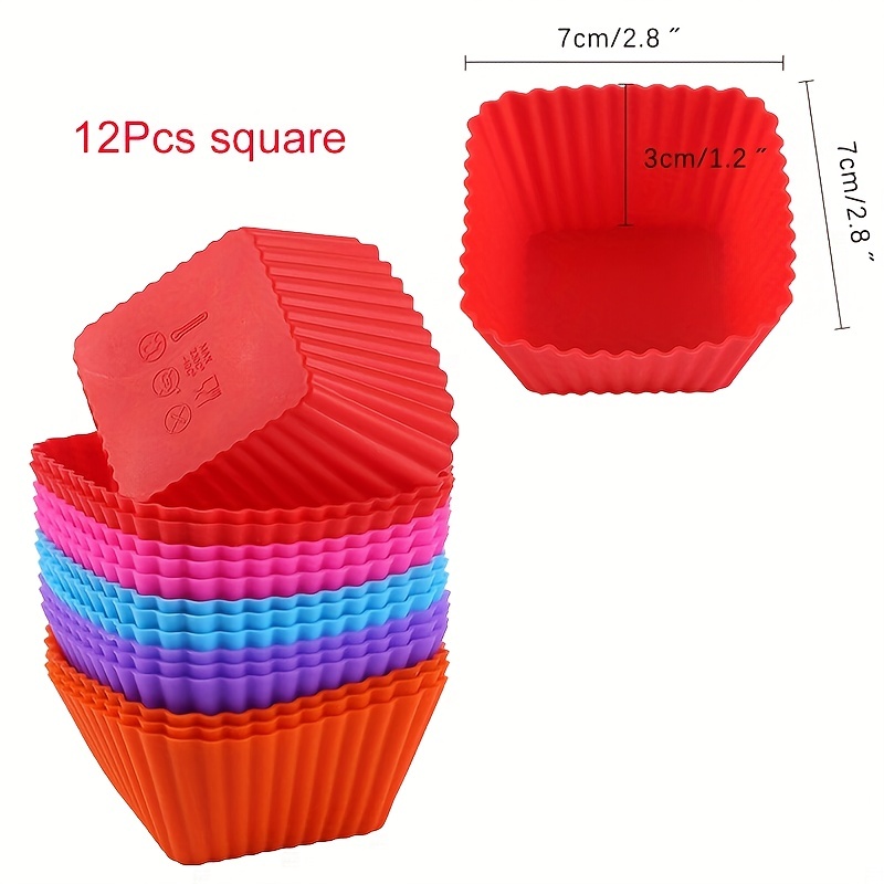 12pcs Heart Shaped Silicone Muffin Cups, Cupcake Liners, Cupcake