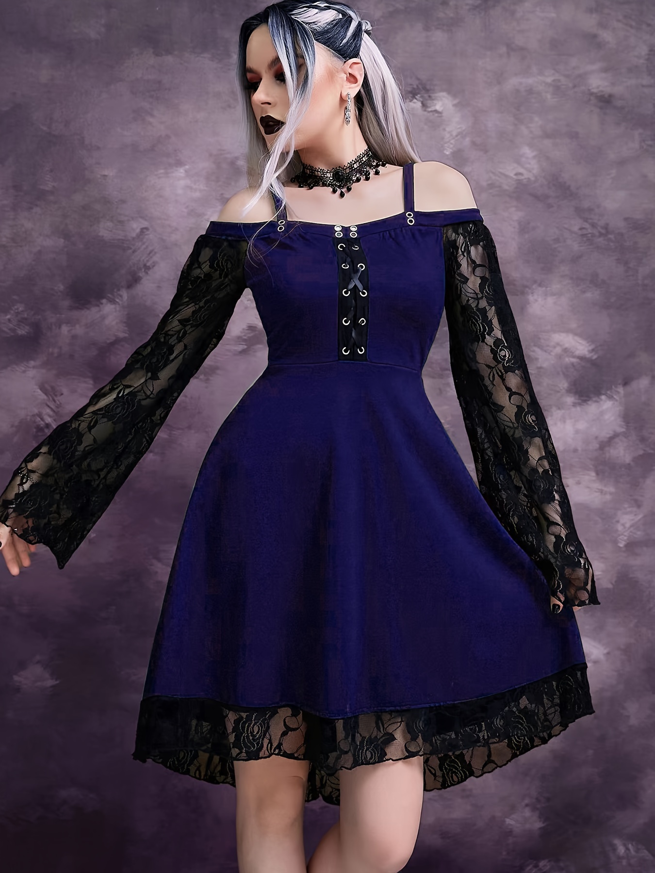 Plus Size Gothic Dress Women's Plus Contrast Lace Grommet - Temu