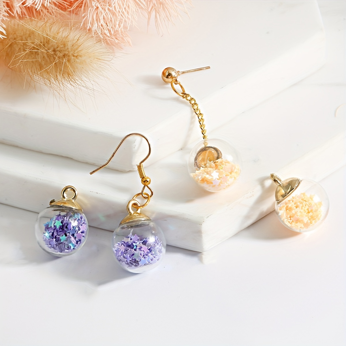 Copper Edged Crystal Glass Double Ear Electroplated Jewelry - Temu