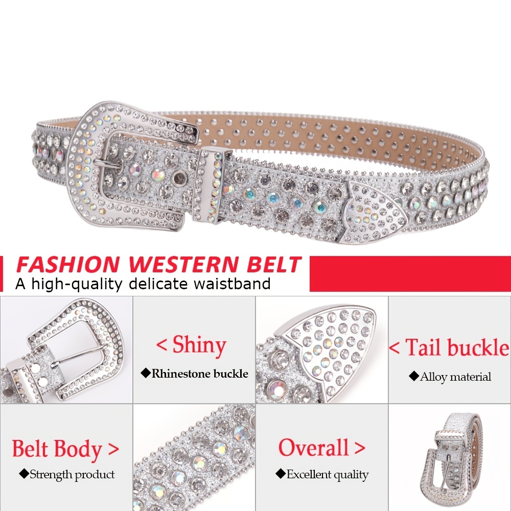 DBFBDTU Western Rhinestones Belts Punk Cowboy Crystal Studded Belt Cowgirl  For Jeans Bling Bling at  Women’s Clothing store