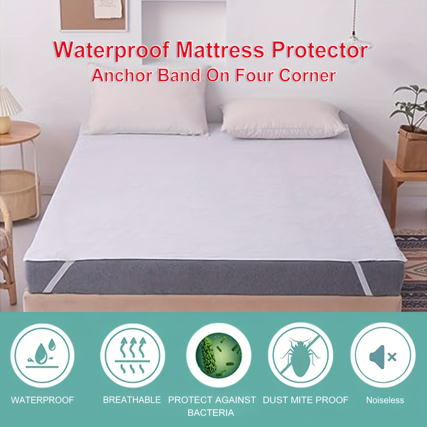 Bamboo Mattress Protector with Zipper - 100% Waterproof Queen Size Cooling Mattress Cover - Ultra Soft Jacquard Fabric Breathable Noiseless Mattress