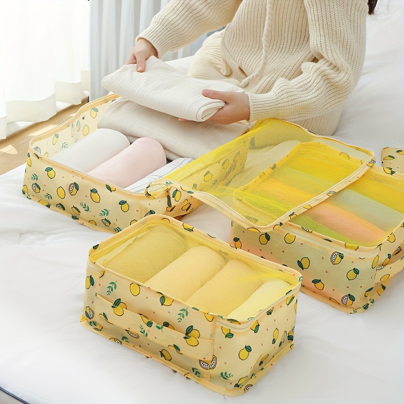 7pcs Bag Set Lemon Print Travel Storage Bag Clothes Storage Bag