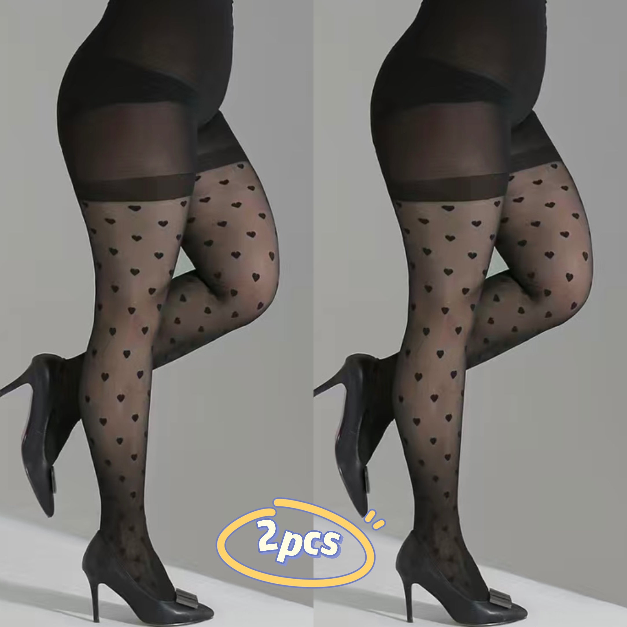 Plus Size Casual Pantyhose Women's Plus Heart Pattern - Temu