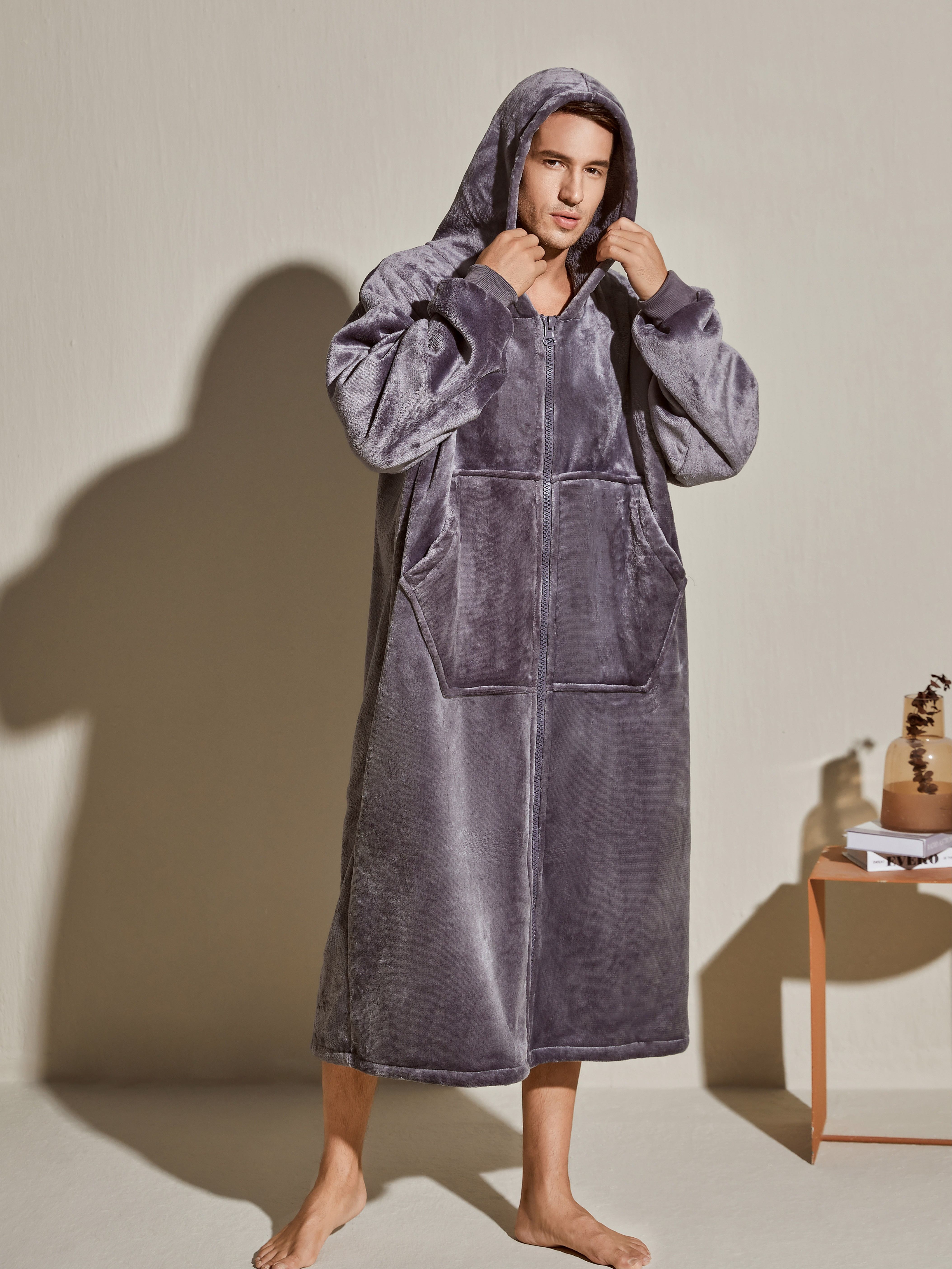 Men's Oversized Warm Comfortable Flannel Blanket Robe Long - Temu