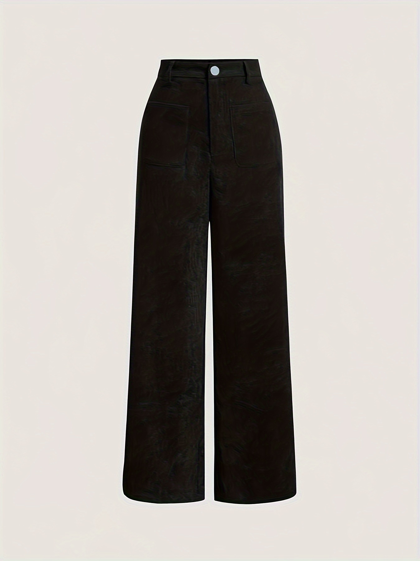 Solid Corduroy Straight Leg Pants Vintage High Waist Pocket - Temu