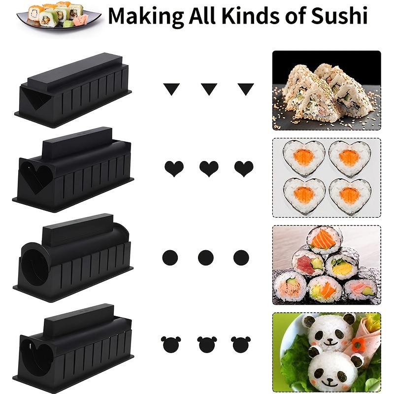 Kit de Fabrication de sushis Maison,11Pcs Moules à Sushi Cuisine Bricolage  Ensemble doutils à Sushi avec 8 Moule,Fourchette à Riz et Spatule Couteau,pour  Sushi DIY Aussi Comme Cadeau,Facile à Nettoyer : 