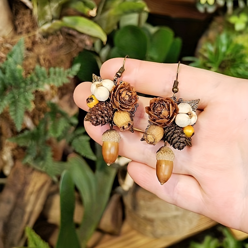 Simple Retro Wooden Handmade Flower Drop Earrings Boho Party - Temu