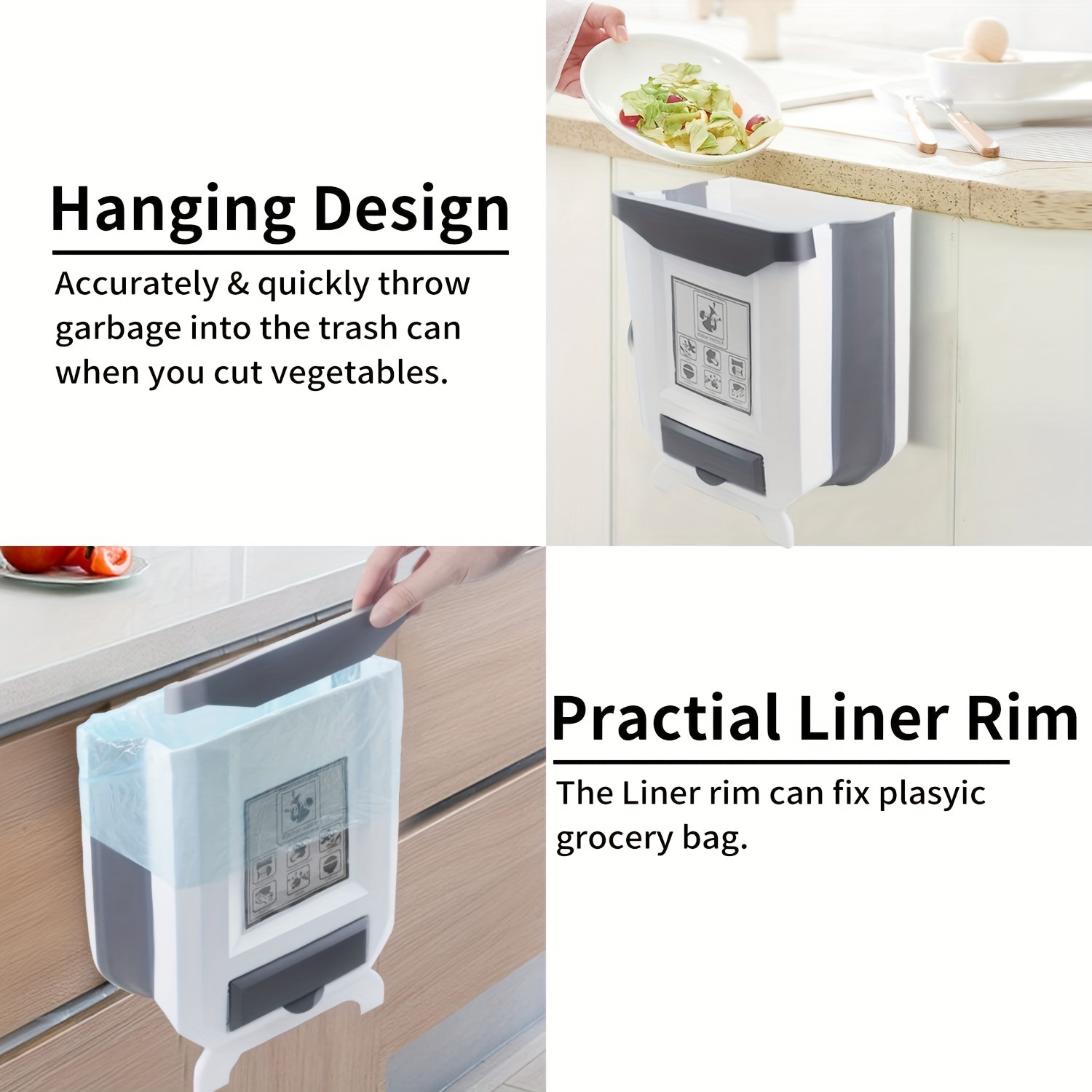 Hanging Collapsible Trash Can - 9L Wall Mounted Foldable Waste Bin for  Kitchen Cabinet Door - Quickly Clean Counter, Sink, Bathroom - RV, Car,  Camping - China Collapsible Trash Can and Trash