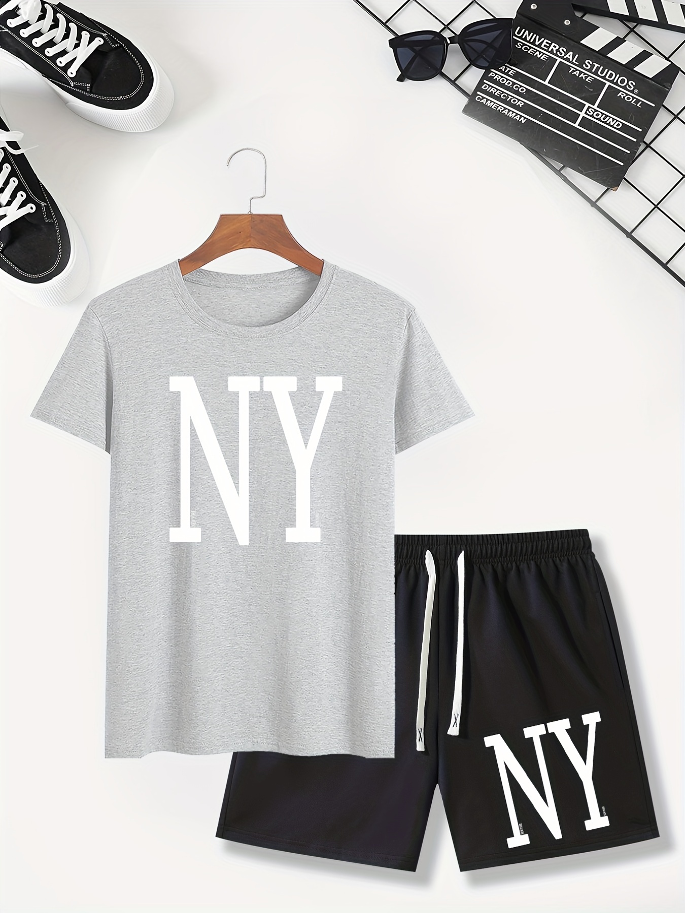 Ny'' Print, Street Style Men's, Trendy T-shirt And Loose