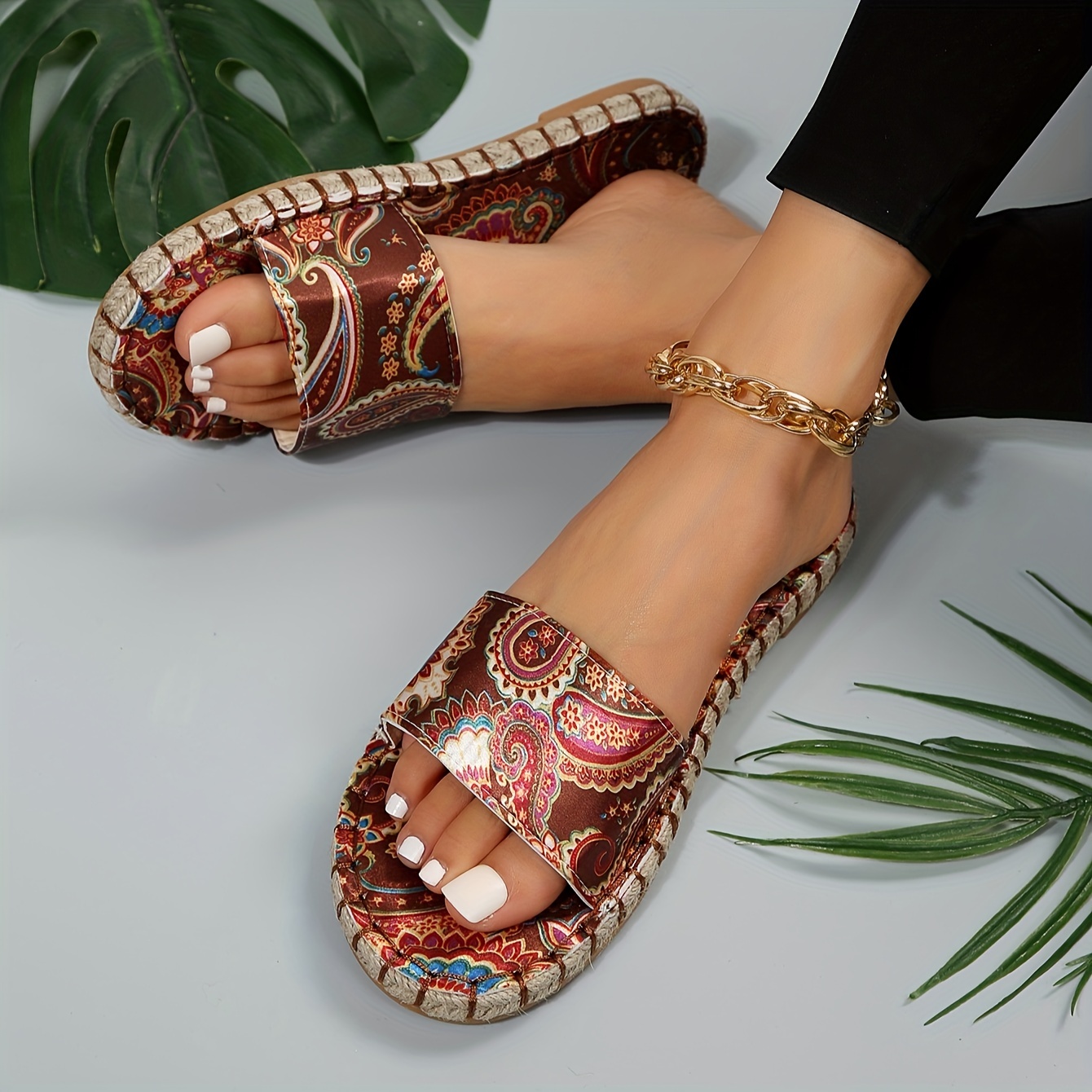 Women's Trendy Ethnic Pattern Slippers Casual Open Toe Non - Temu