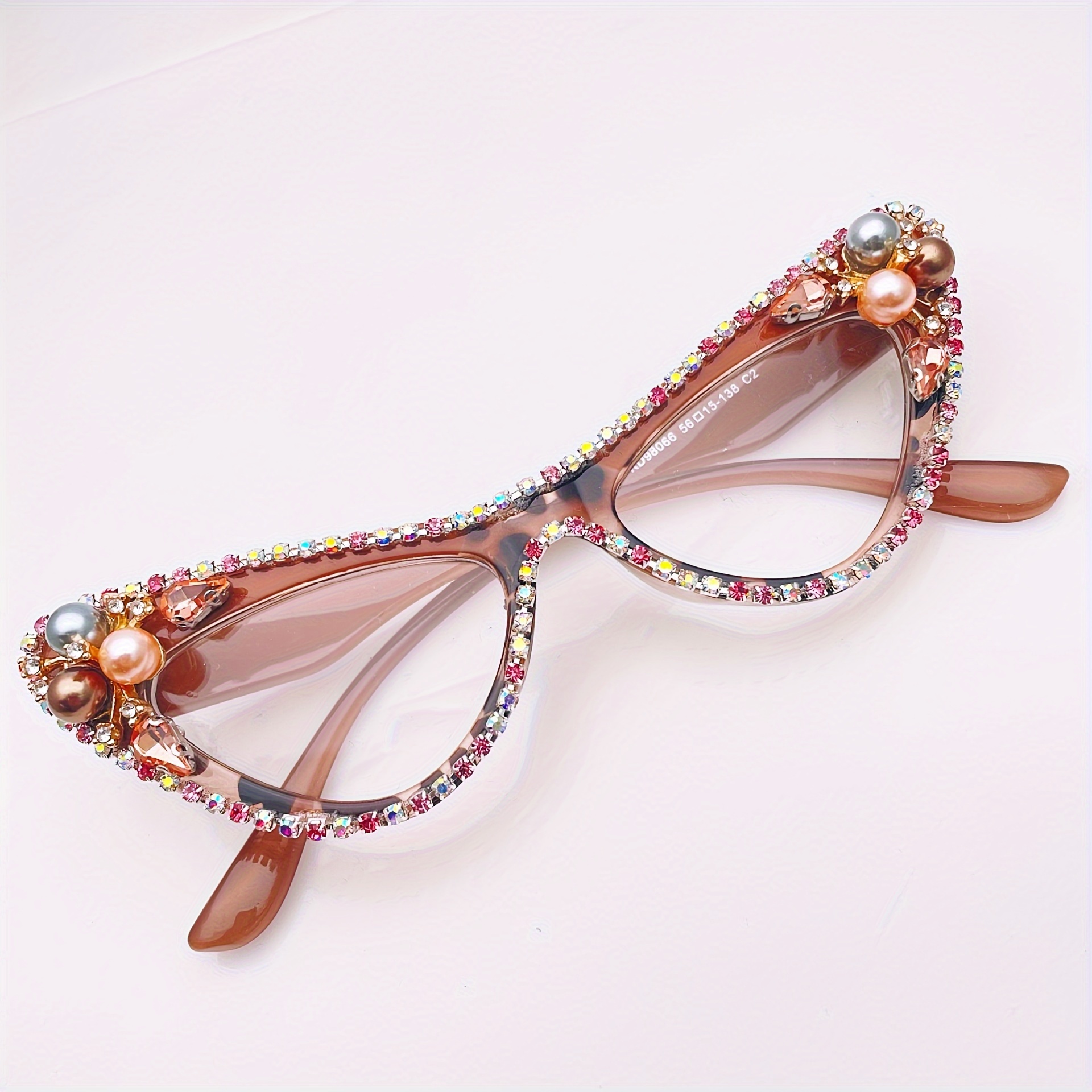 Rhinestone Cat Eye Clear Lens Glasses Large Party Favors - Temu