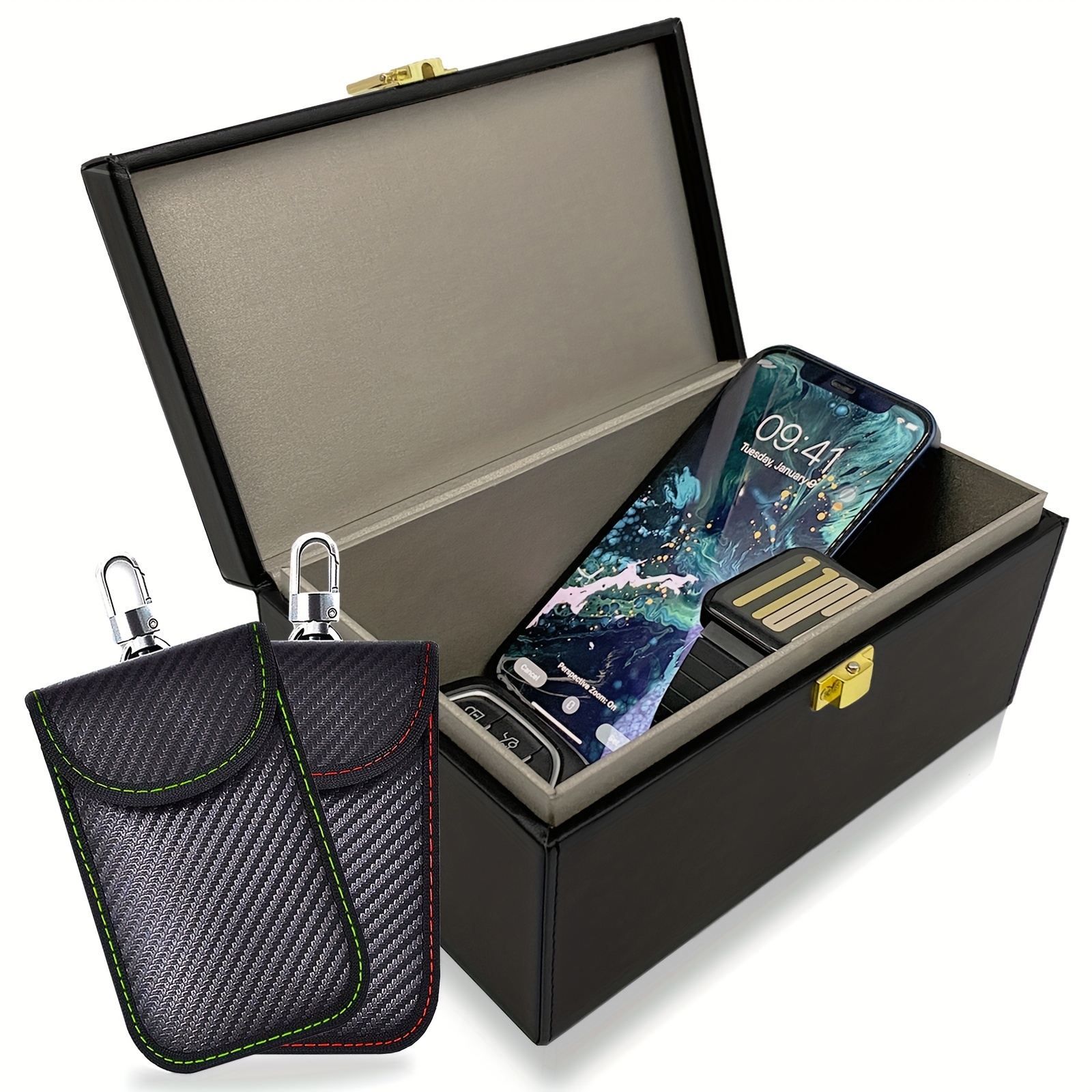 Image of Faraday Box And 2-pack Faraday Pouches For Car Keys, Faraday Bag For Key Fob Protector, Anti-theft Car Key Signal Blocker Box For Keyless Entry, Without Battery