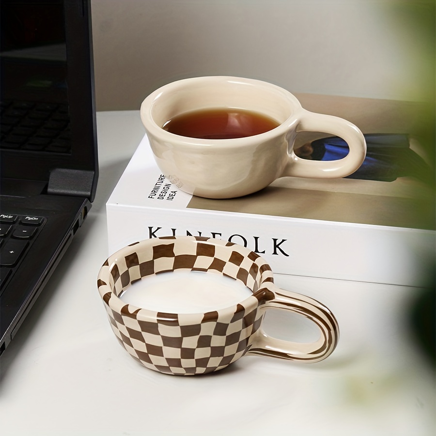 Water Temu Coffee Coffee Cups Brown Mug Ceramic Pattern - Plaid