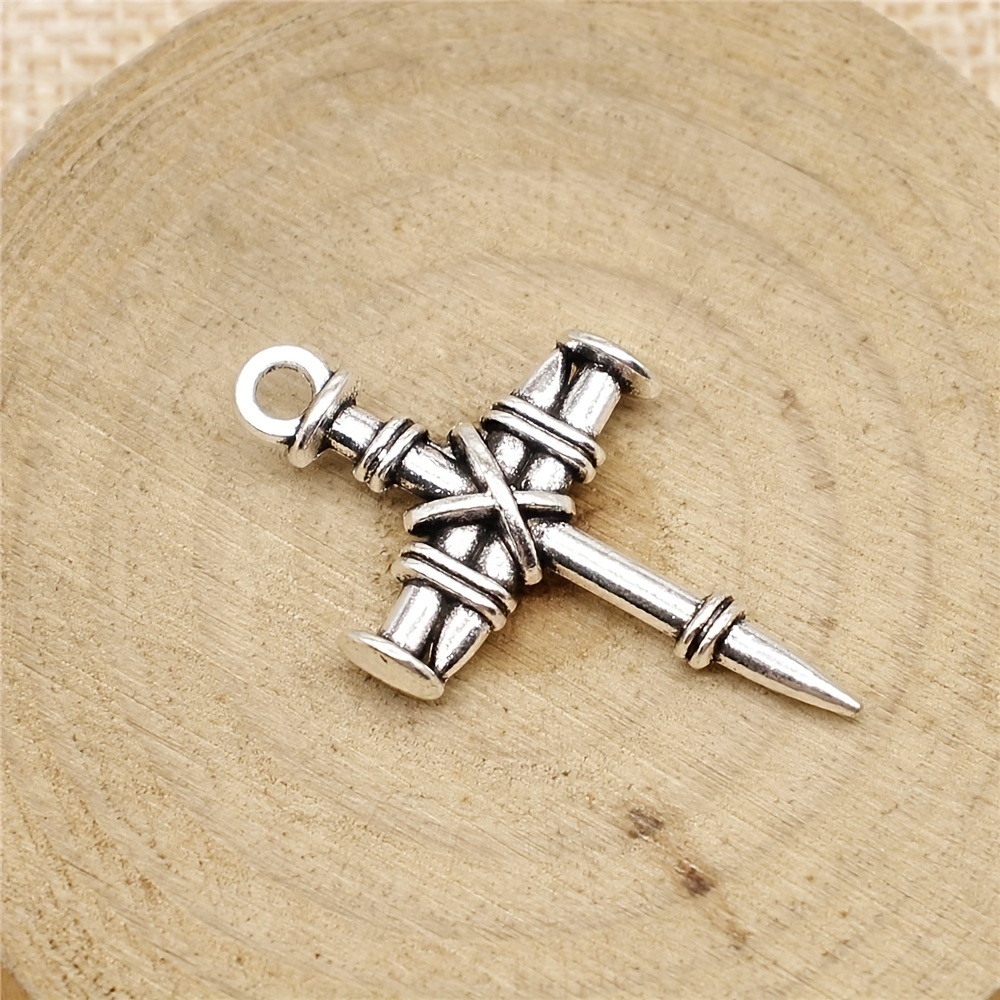 8/16pcs Antique Silver Nails Cross Charm Pendant Vintage Alloy Cross Charms  Bulk For DIY Zinc Alloy Jewelry Accessories 34x20mm