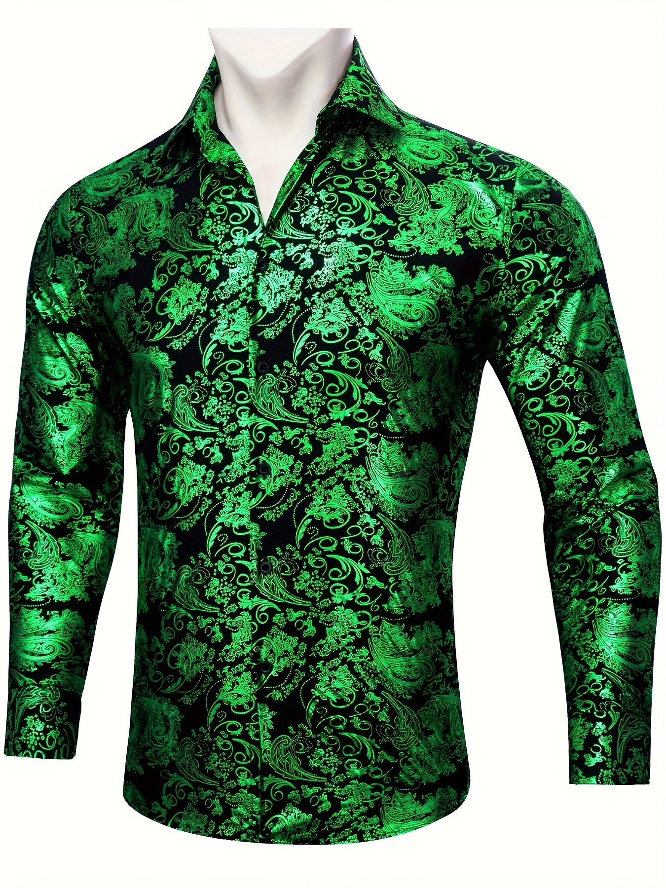 mens green floral dress shirt Dark Green Floral Short Sleeve Button up Shirts for Men