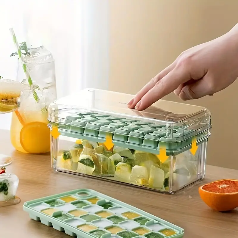 Ice Cube Tray, Ice Tray With Lid, Bin And Ice Scoop, Ice Cube Pop