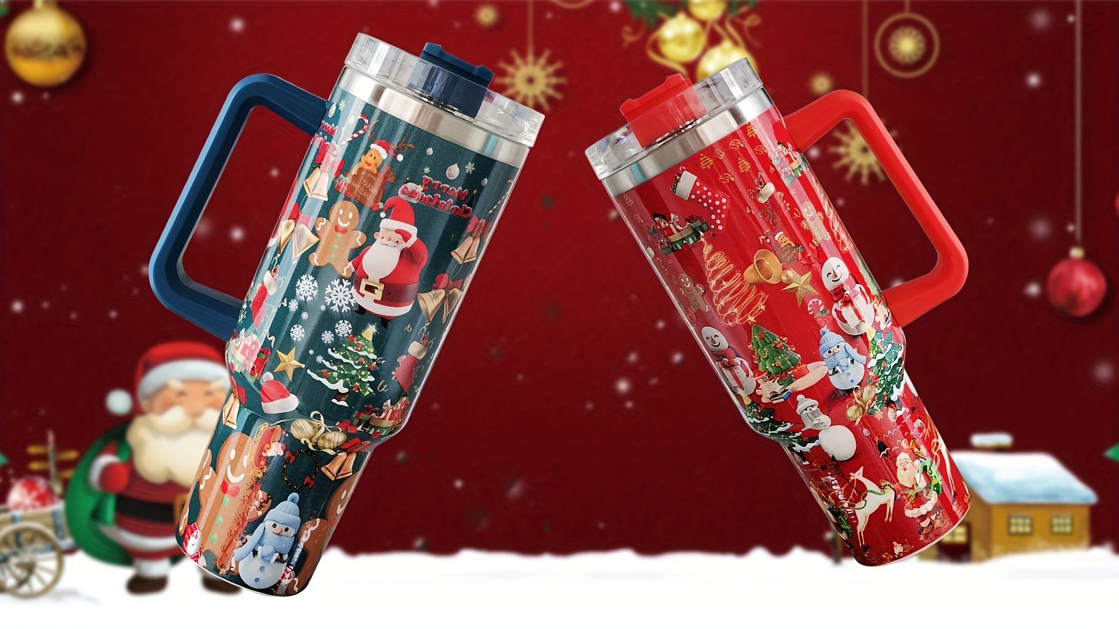 Christmas Insulated Tumbler With Handle With Straw Lid Leak - Temu