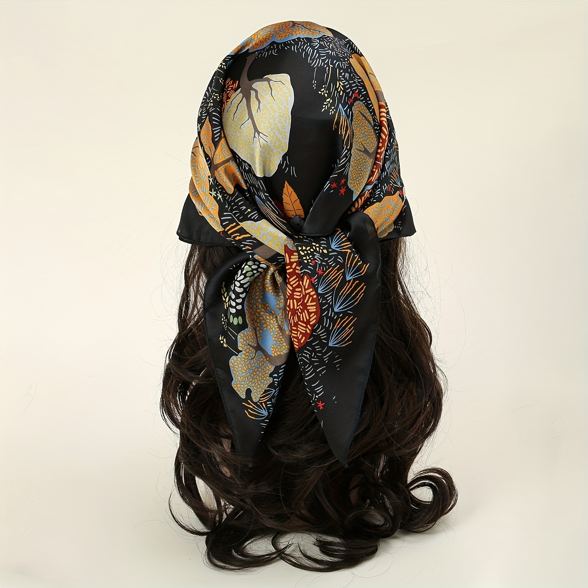 Floral Print Satin Square Scarf Bandana Neckerchief Head Wrap