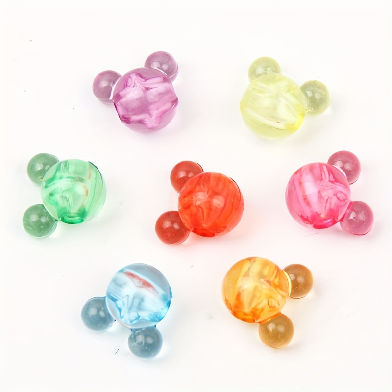 

100pcs 11mm Mixed Color Transparent Cute Bear Head Acrylic Spacer Beads For Diy Jewelry Making, Diy Bracelet Necklace Accessories