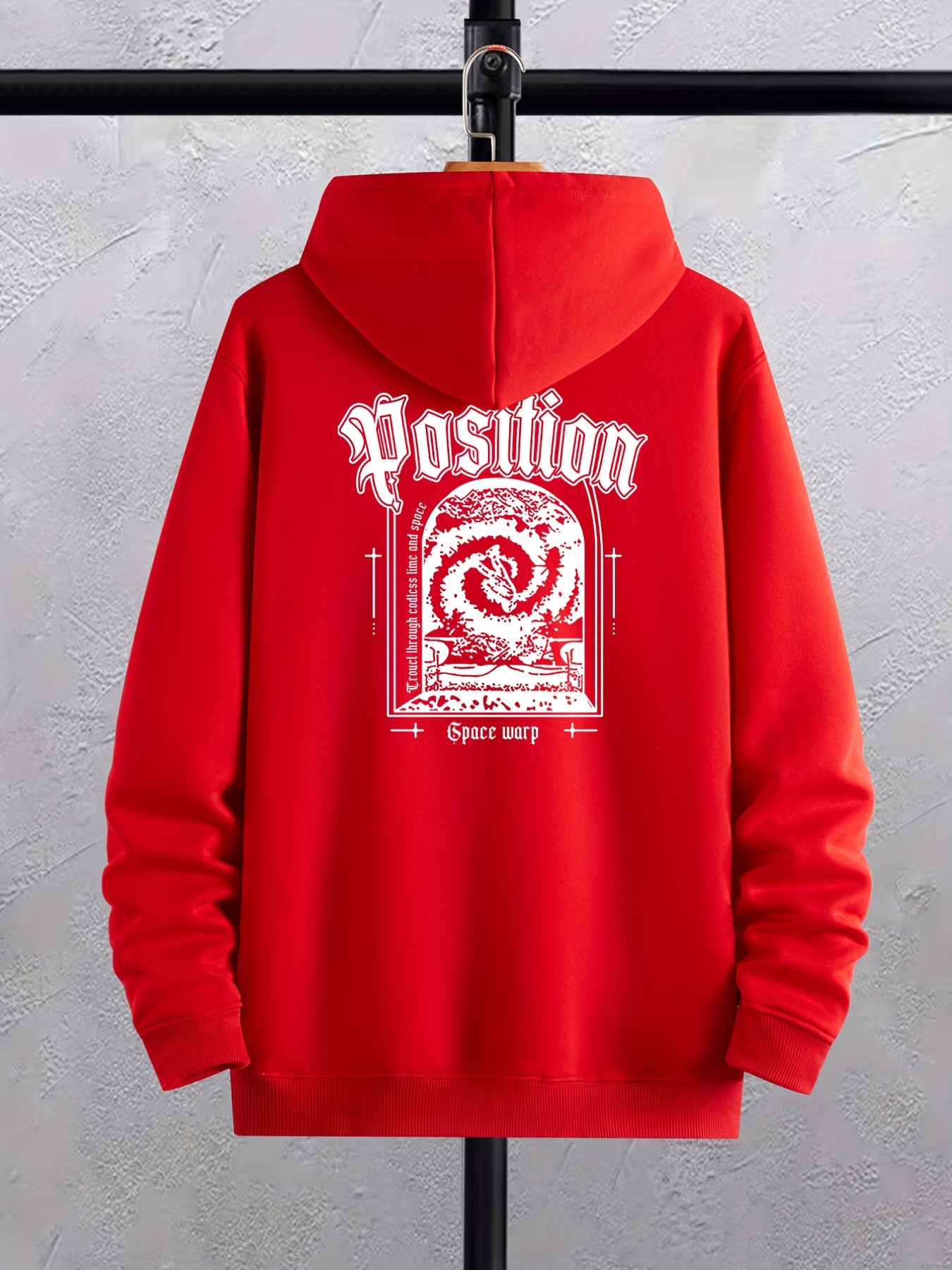 Position Men's Fleece Hoodie With Back Print, Comfy Stretch