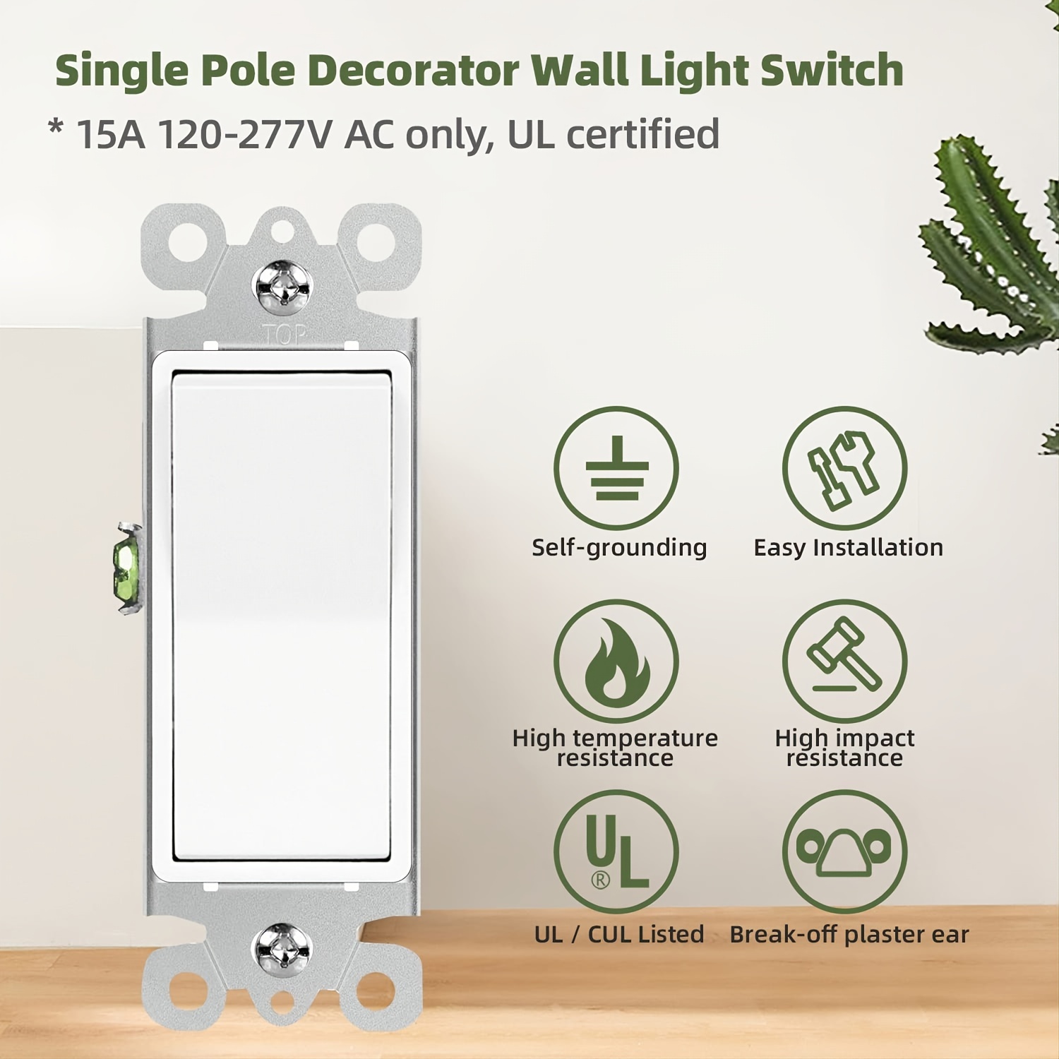 30 Pack BESTTEN Single Pole Wall Light Switch with Wallplate, 15A 120 277V, Decorator On Off Rocker Paddle Interrupter, UL Listed, White - 4