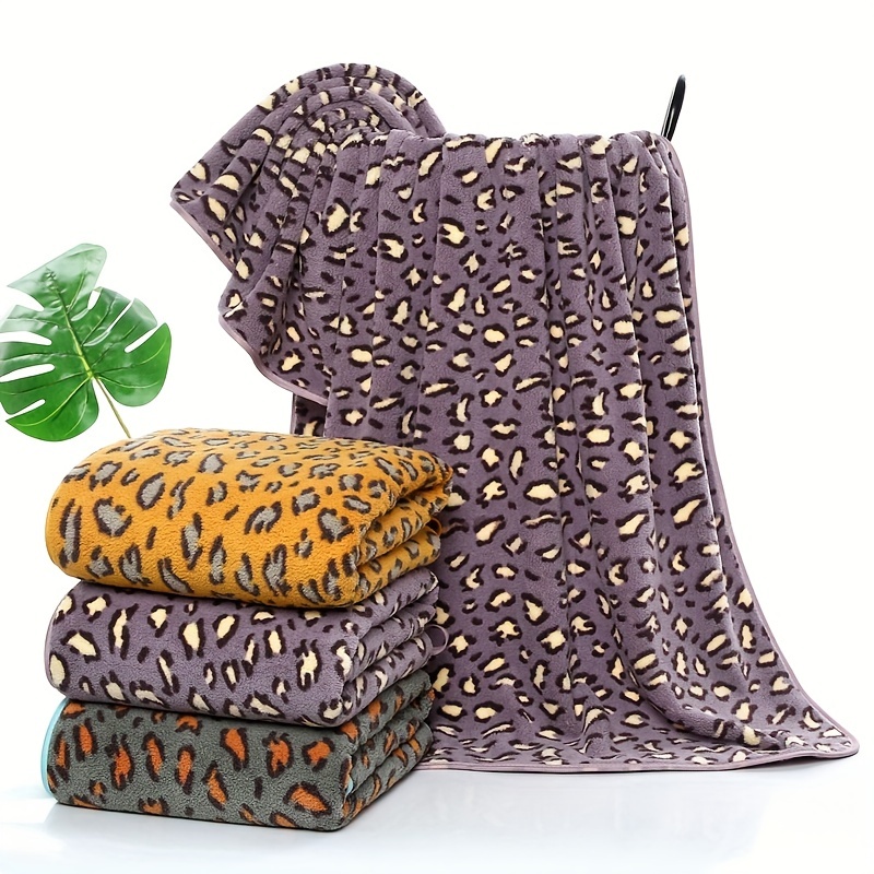 Leopard Printed Bath Towel Coral Fleece Bath Towel Quick Dry - Temu
