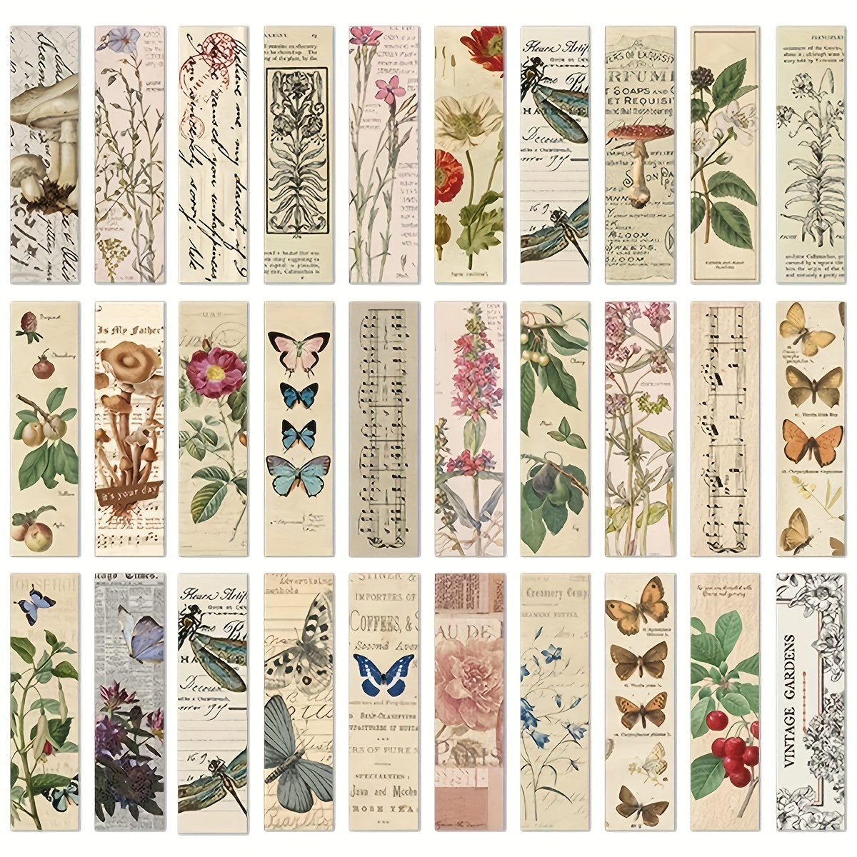 30Pcs Vintage Paper Bookmarks, Butterfly Flower Themed Book Marks for Book  Lovers Vintage Aesthetic Bookmark for Men Women Unique Bulk Bookmarks for
