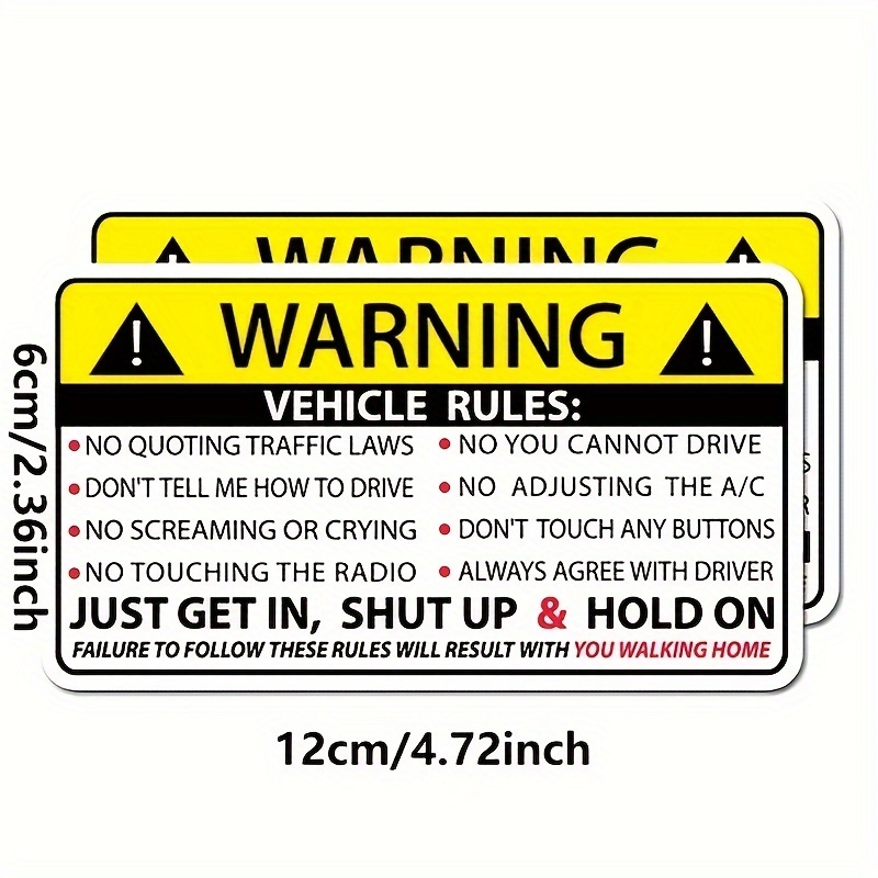 2 pcs Funny Vehicle Safety Warning Car Rules Sticker Decal, 4 inches -  Adhesive Vinyl for Car Truck Window Bumper