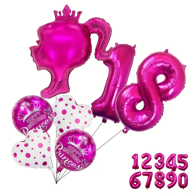 6pcs/7pcs Décoration De Fête D'anniversaire De Princesse Ballons