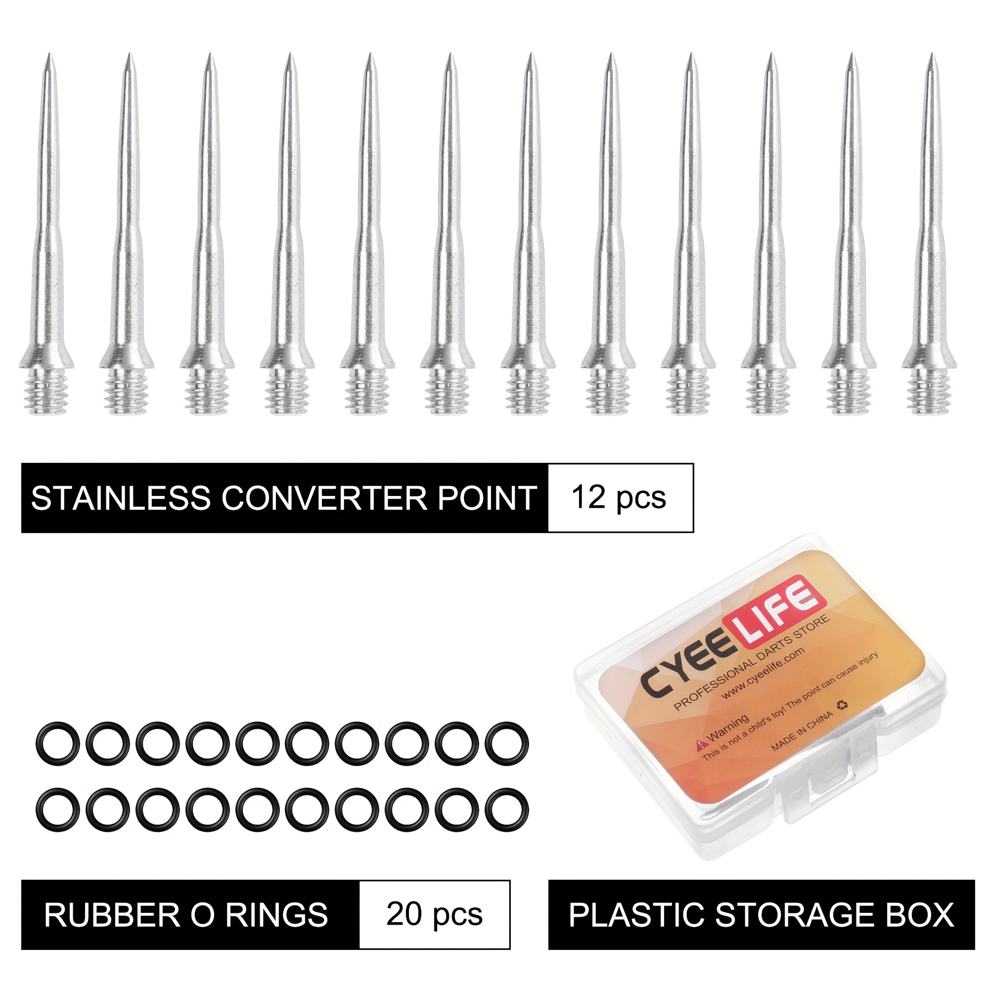 

12pcs Steel Dart Tips With 20pcs Rubber Rings, Adapter 2ba Steel Needle Accessories