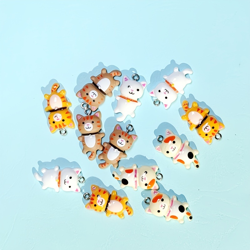 12 Pcs Random Color Cute Cat Shape Charms Pendant for Jewelry Making Animal Resin Charms Jewlery Findings,Temu