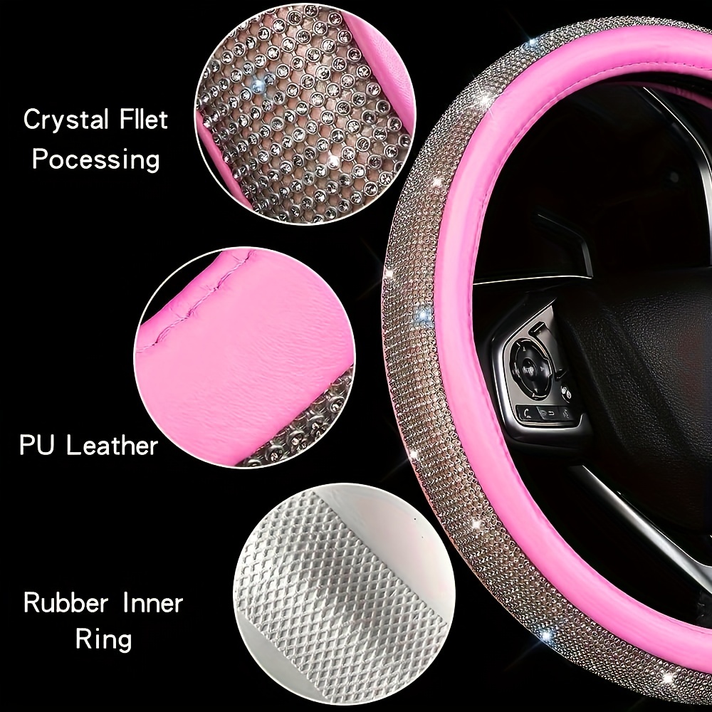 Pink Crystal Car Steering Wheel Covers for Girls Ladies Car Accessories  Bling Bling Rhinestone Ashtray Car
