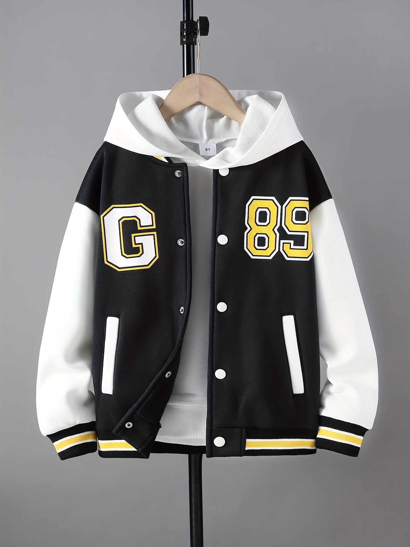 Casual Letter Print Baseball Collar Varsity Long Sleeve Blue and White  Toddler Boy Jackets ( Boy's)